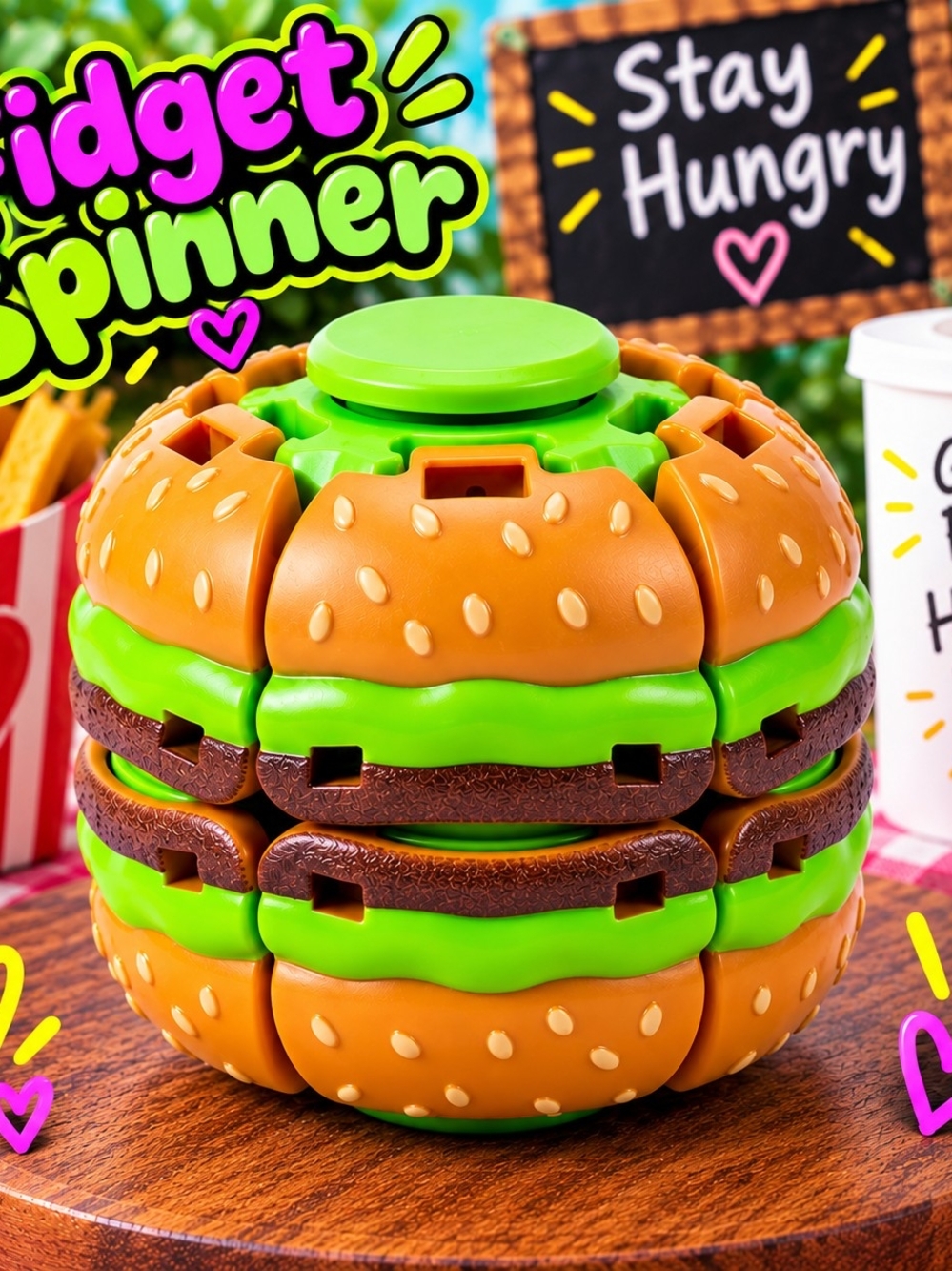 Fidget Spinner Burger  - Green & Brown